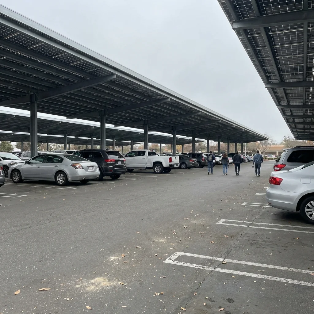 Solar carport canopy over a parking lot