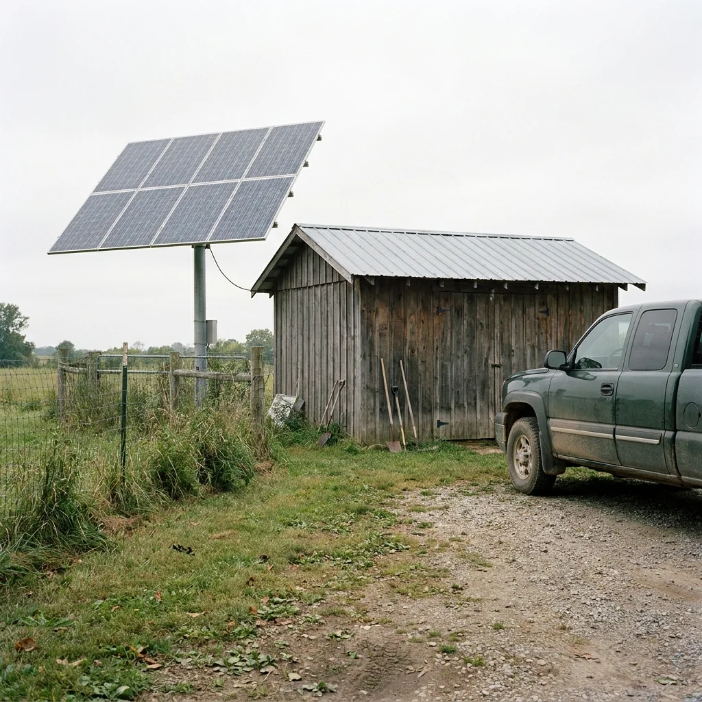 Pole-mounted solar panel on a rural property