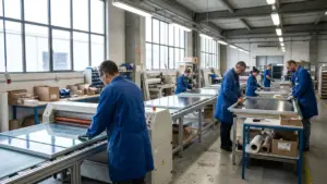 Solar panel production line in a factory