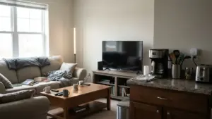 A home with LED lighting, a TV and a smart plug
