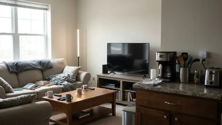 A home with LED lighting, a TV and a smart plug
