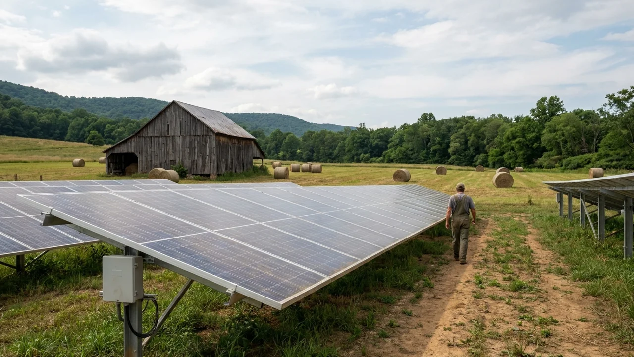 Ground-mounted solar array on a Shenandoah Valley farm